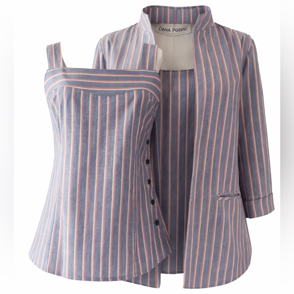 Vintage Striped Linen Blend Top & Jacket Set | Size 10 | Coastal Preppy